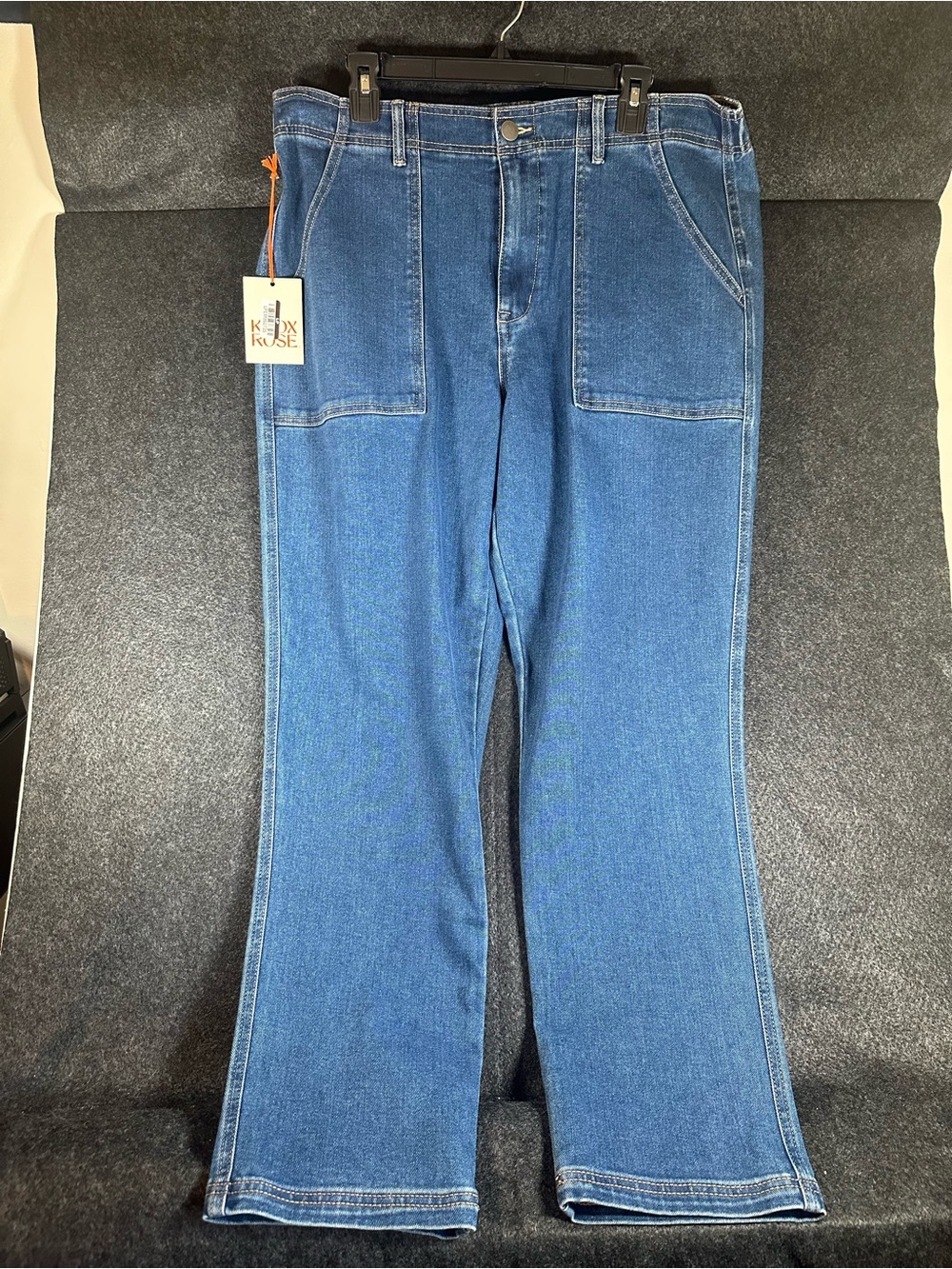 Knox Rose Women's High Rise Straight Leg Utility Jeans Patch Pockets L 36/30